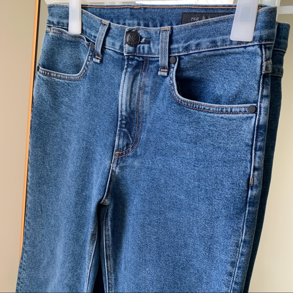 🍉RAG & BONE High Rise Straight Stretchy Jeans Crop Medium Wash Blue - Picture 8 of 16